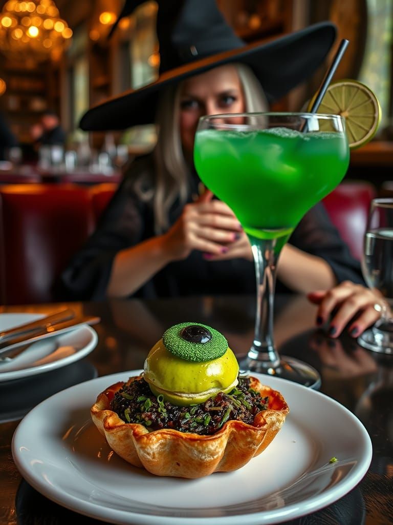 Elegant Witch's Toad Pastry with Eye-of-Newt Cocktail