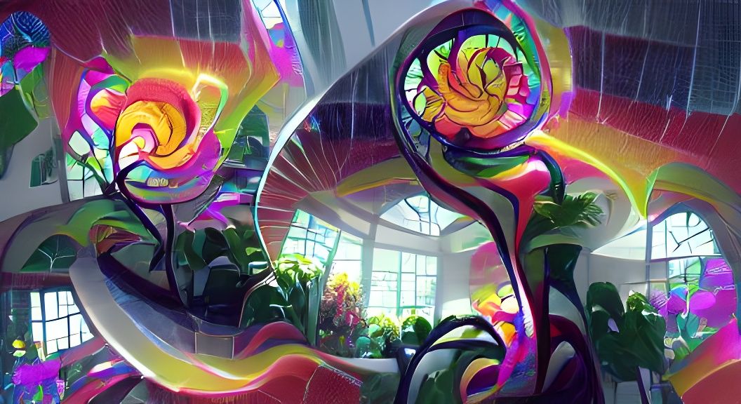 Lush Garden in Stained Glass Conservatory