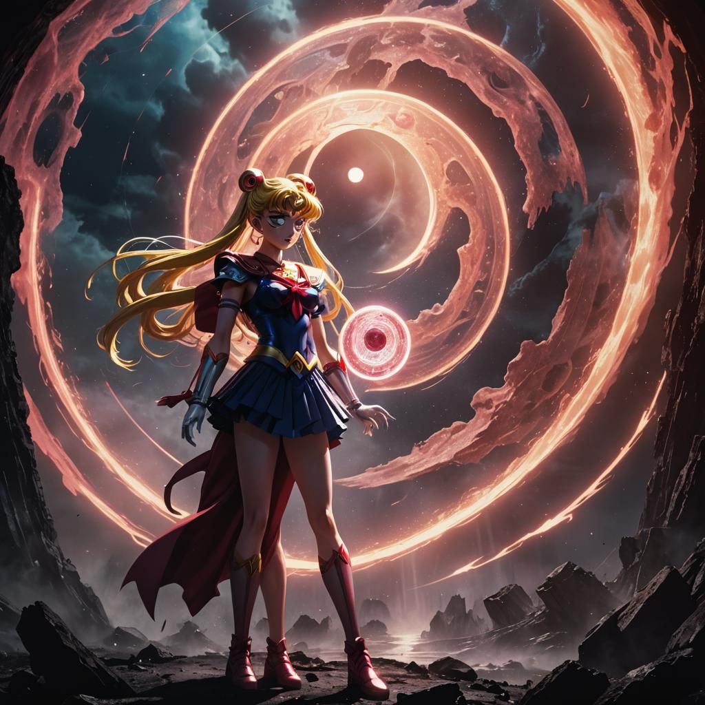 Sailor Moon on Mystical Battlefield with Dark Energy