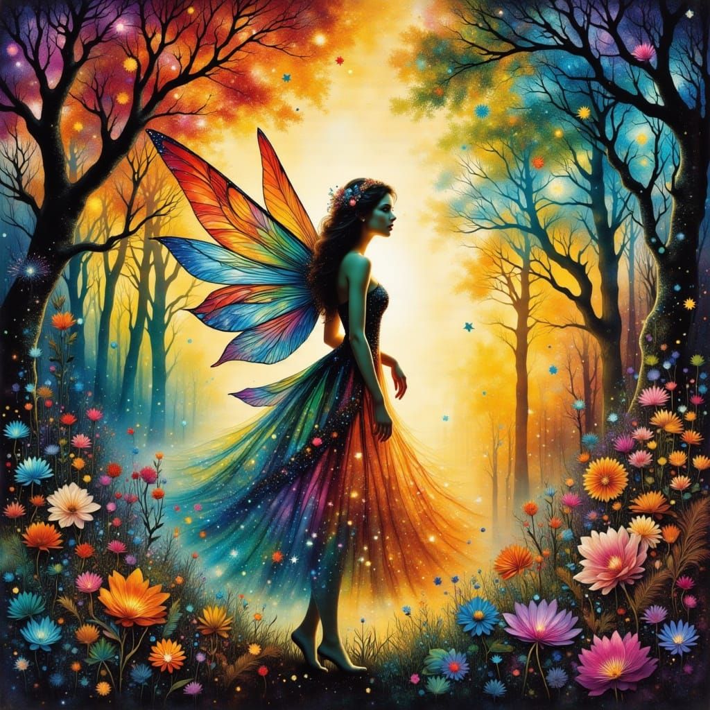 Ethereal Fairy Queen Portrait in Collage Style