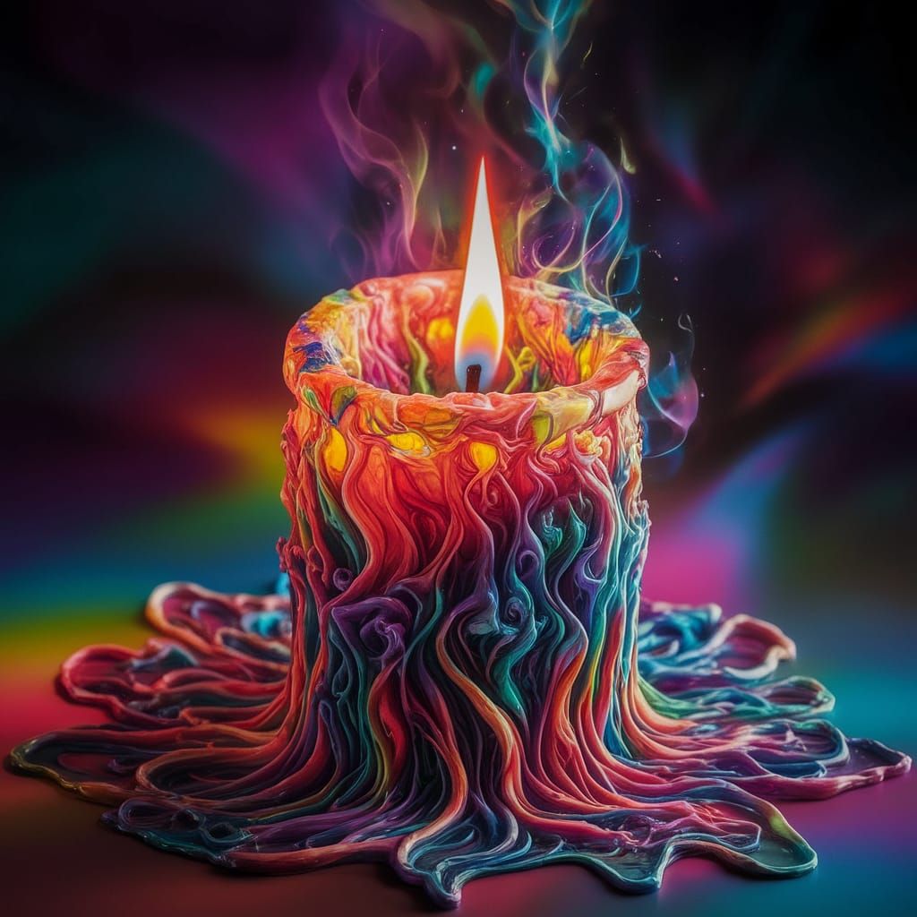 Surreal Candle Scene in Abstract Expressionism with Swirling...
