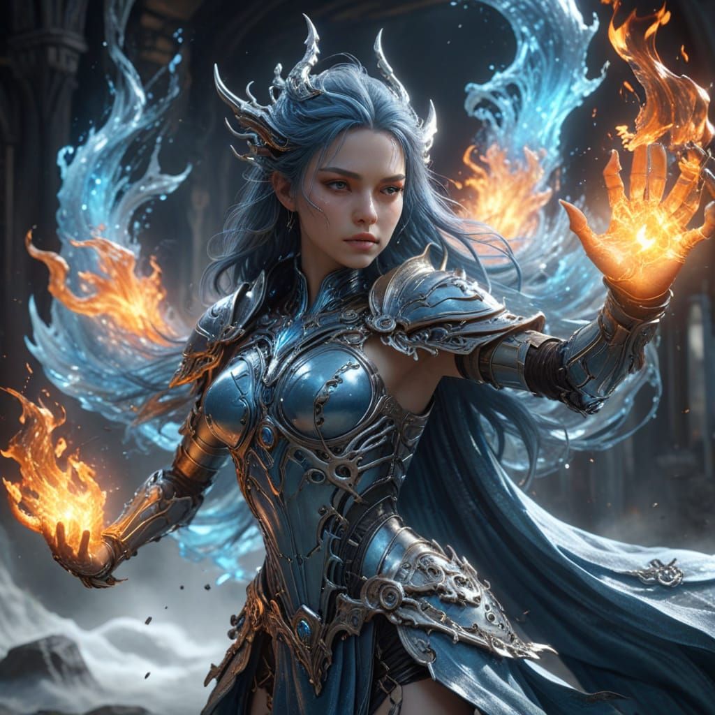 Surreal Goddess Embracing Flames and Frost