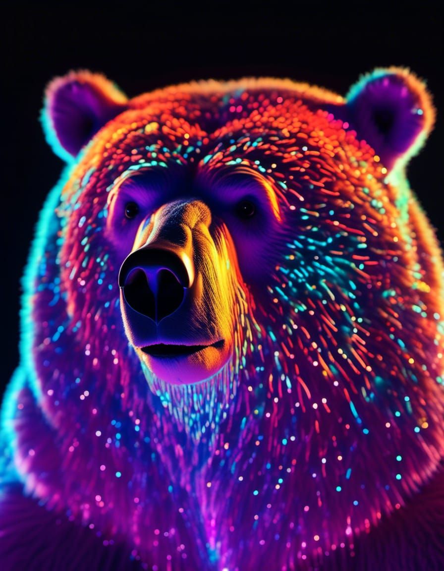 Radioactive Bear: Hyperfocused Microphotograph Portrait