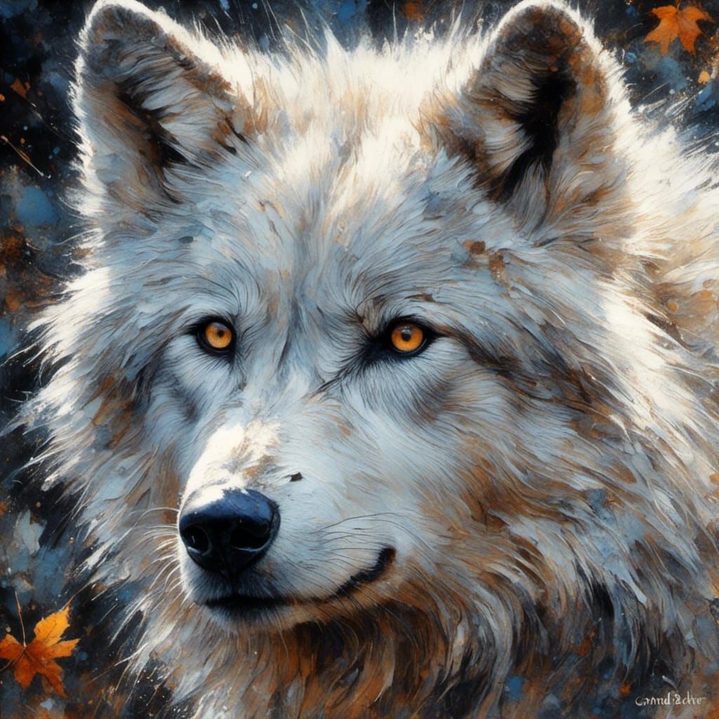 White Wolf Portrait in Splash Art Style