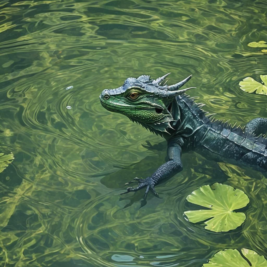 Serene Water Dragon Swimming in Tranquility