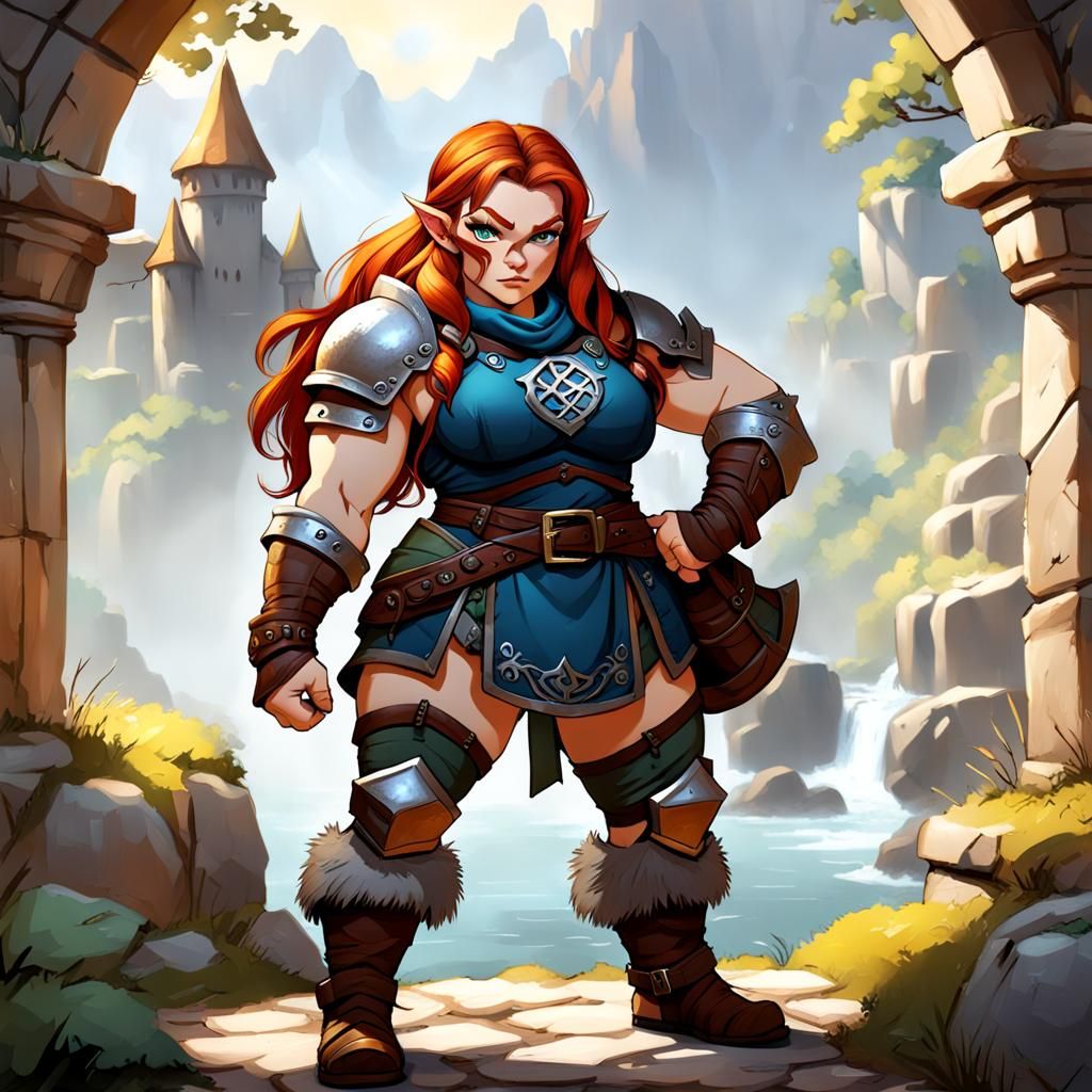 Strong Female Dwarf Adventurer in Fantasy Setting