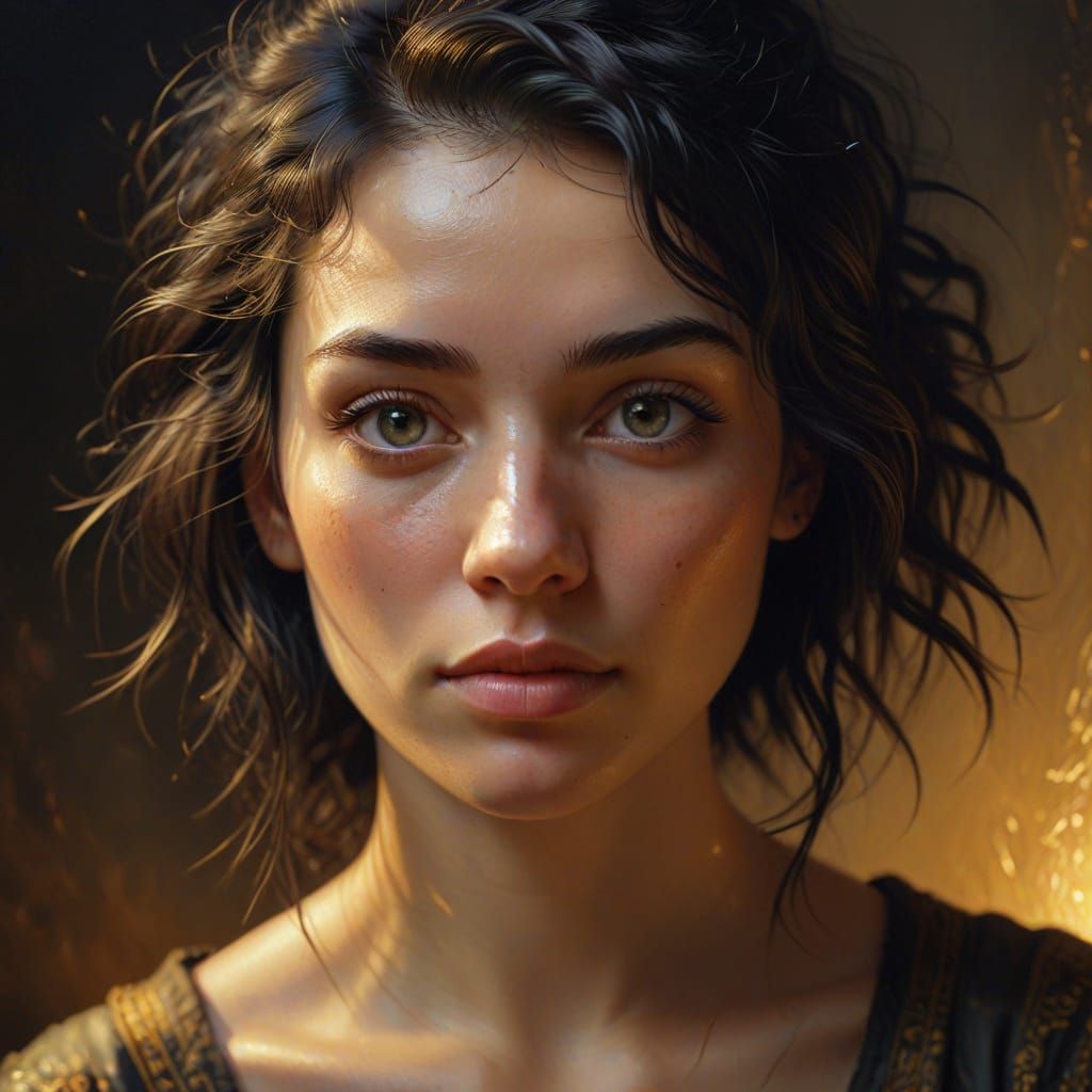 Young Woman Portrait in Old Master Oil Painting Style