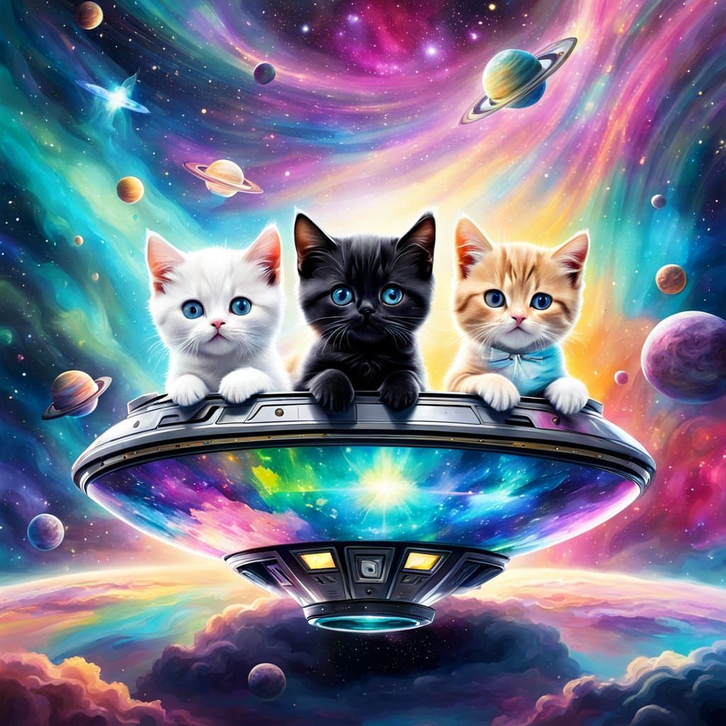 Whimsical Space Kittens in Dreamcore Art