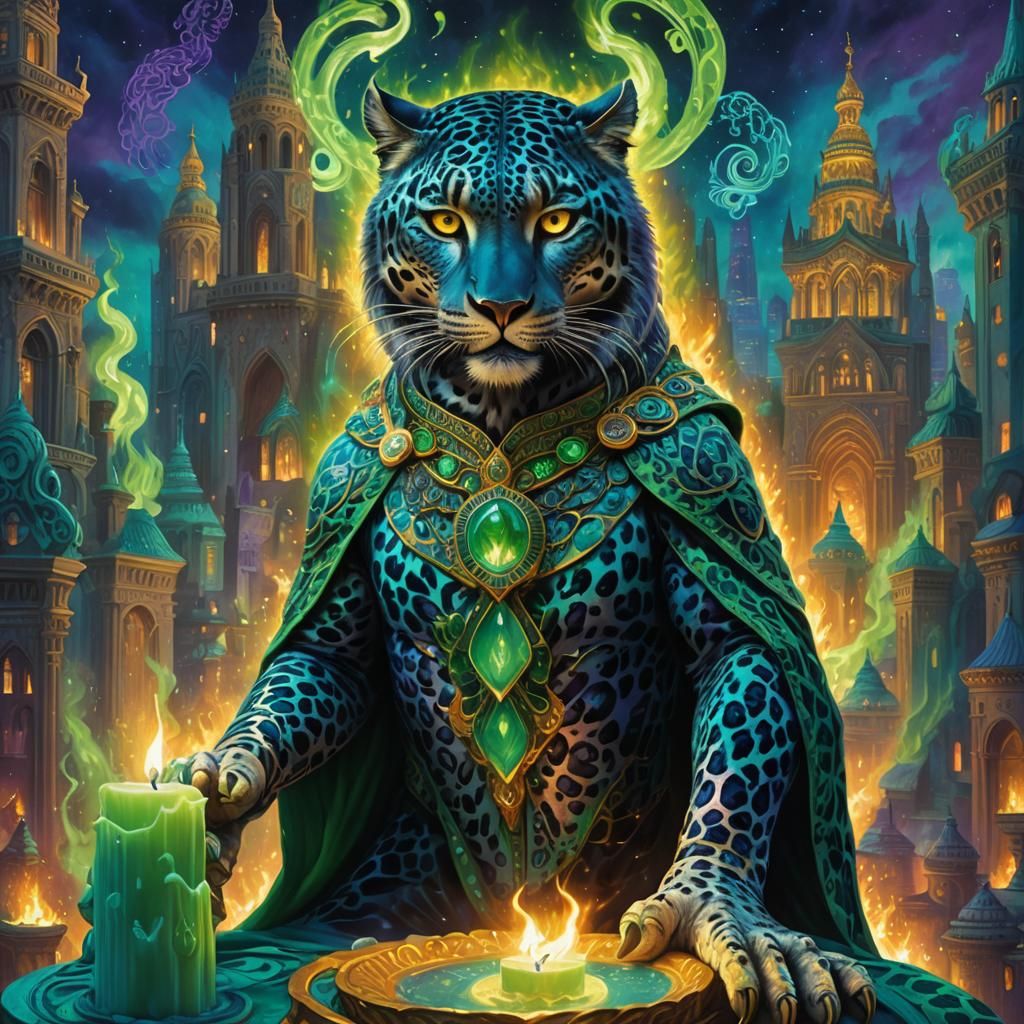 Blue Leopard King and Owl God Offer Fire