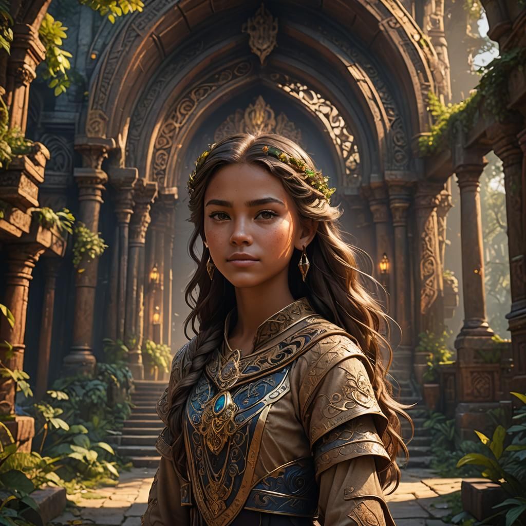 Fantasy Portrait of a Brunette Girl in Detailed Painting