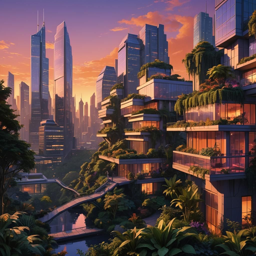 London Sky Gardens at Dusk: Fantasy Concept Art