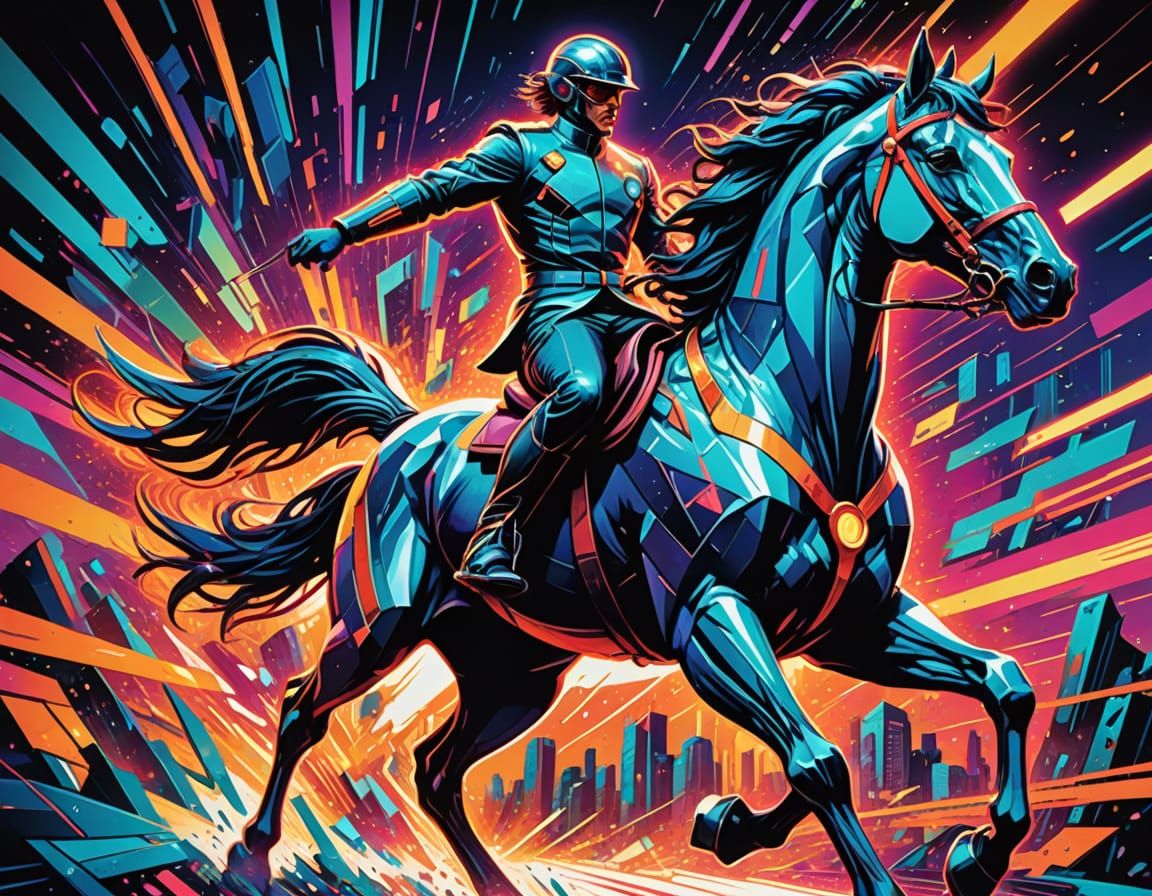 Speeding Horse in Futurist Comic Book Style