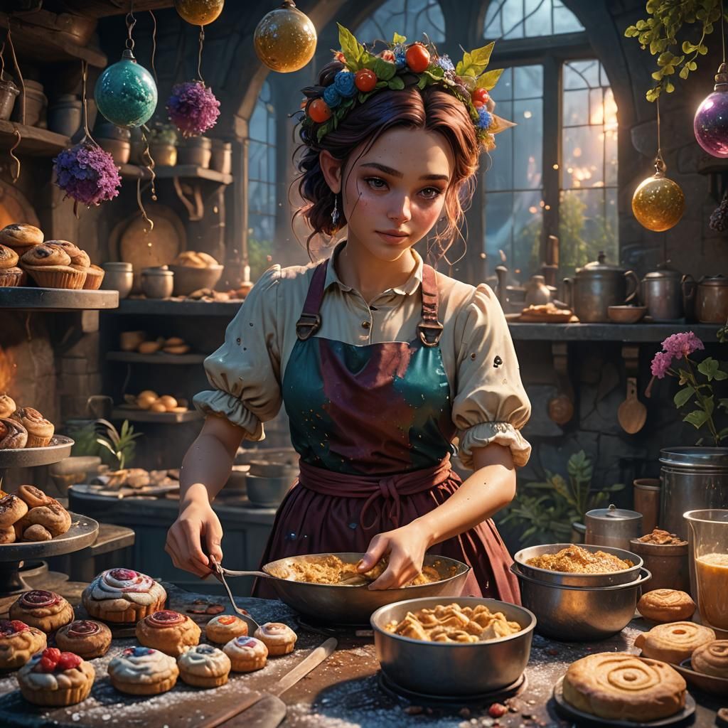 Fairy Girl Baking: Detailed Fantasy Concept Art