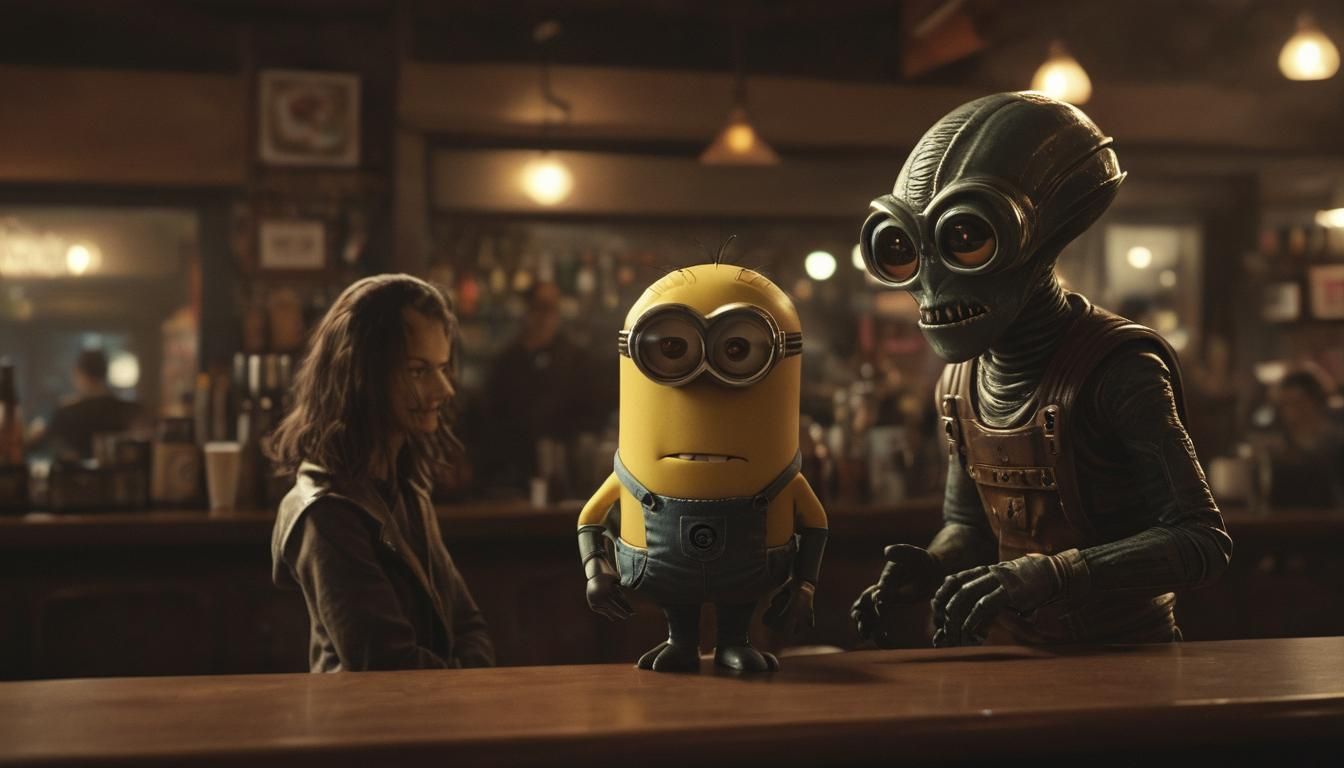 Alien and Minion Chat at Café Bar