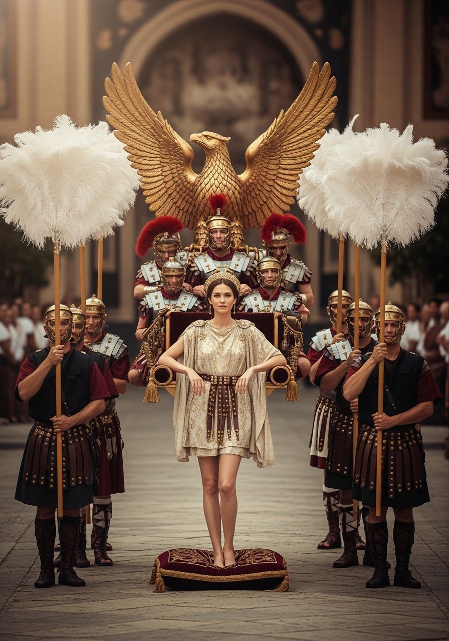 Roman Empress on Golden Throne with Soldiers