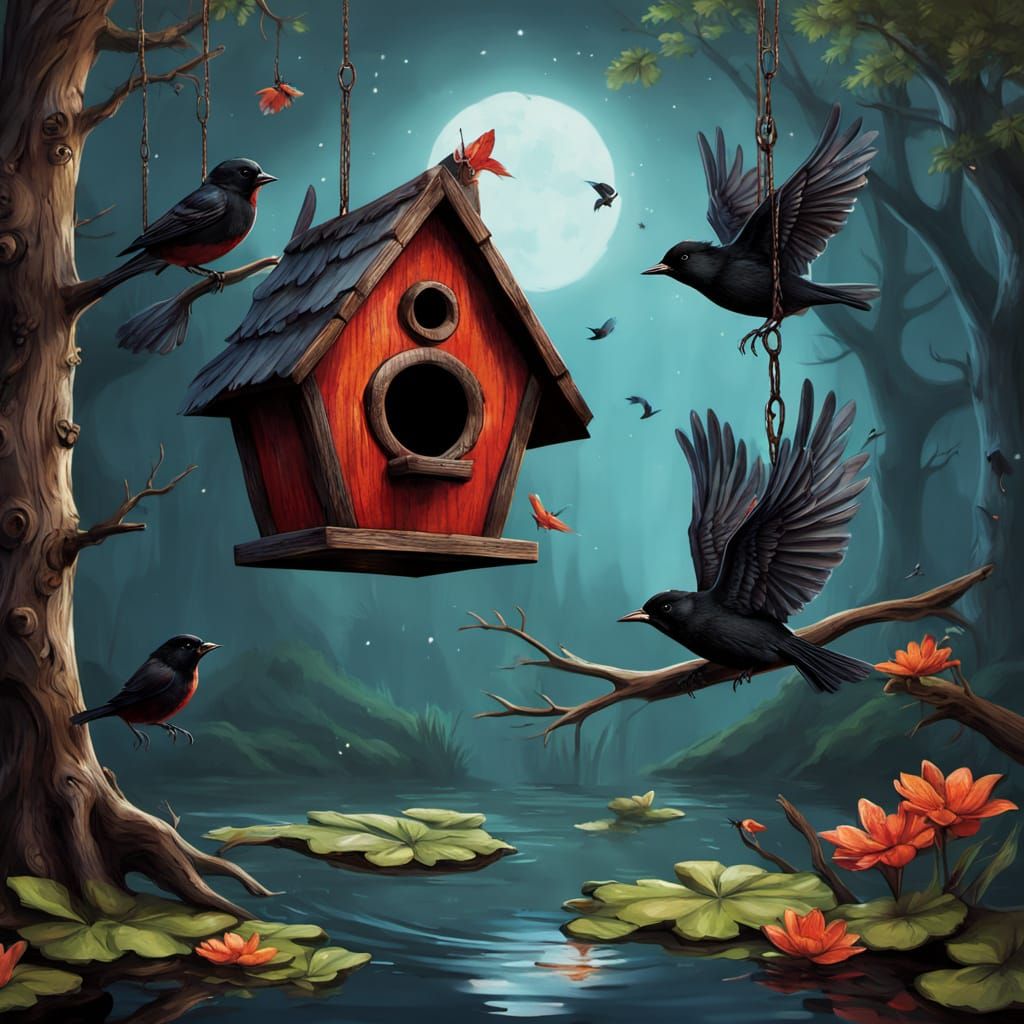 Gothic Birdhouse Concept Art with Mystic Symbols
