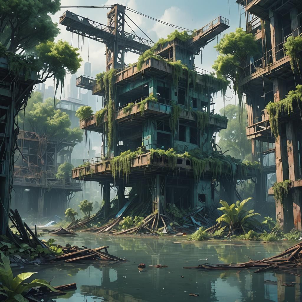 Building construction site flooded