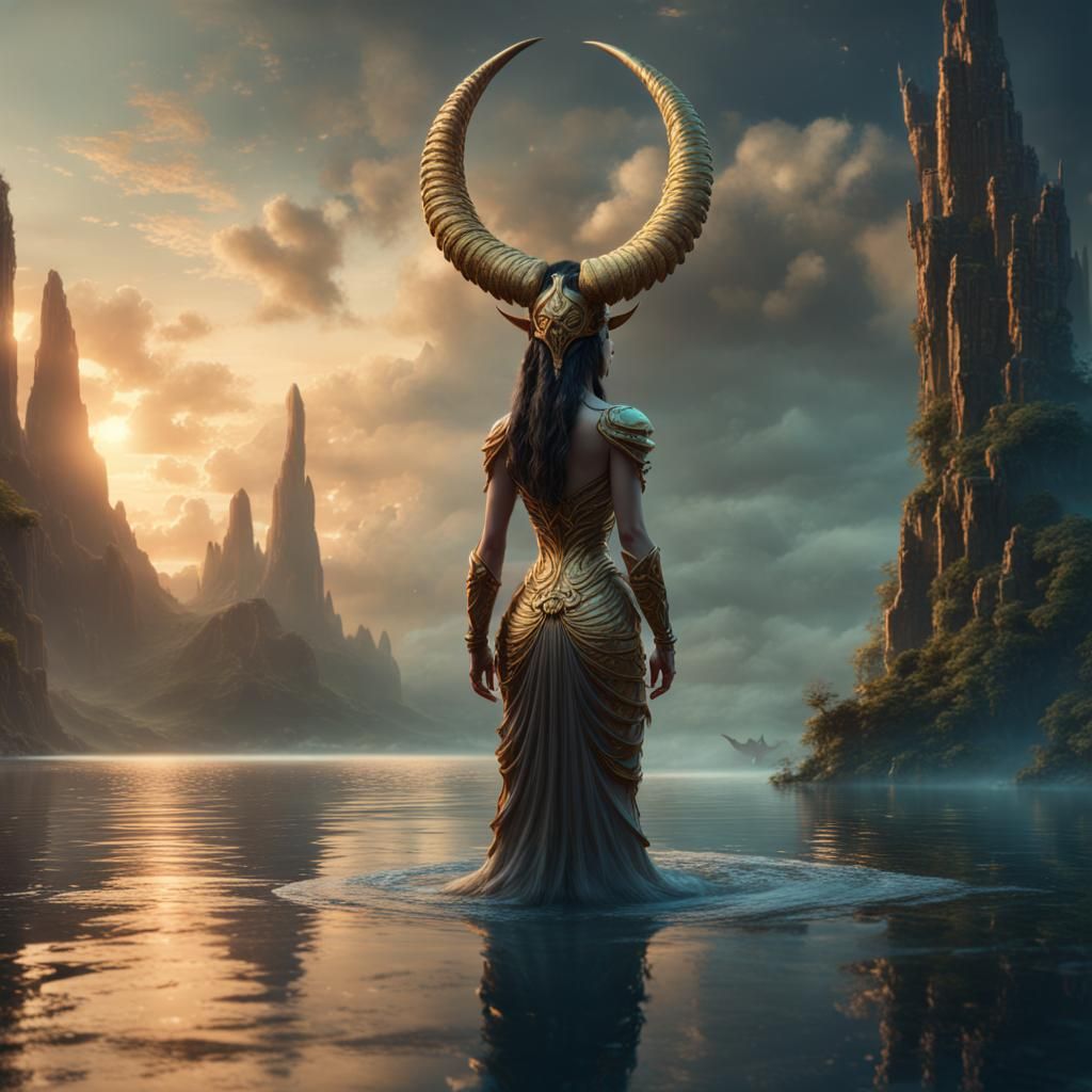 Capricorn Goddess Contemplates New Earth: Fantasy Concept Ar...