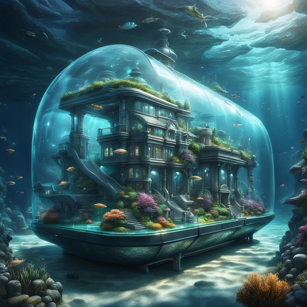 Futuristic Submersible City in Deep Ocean