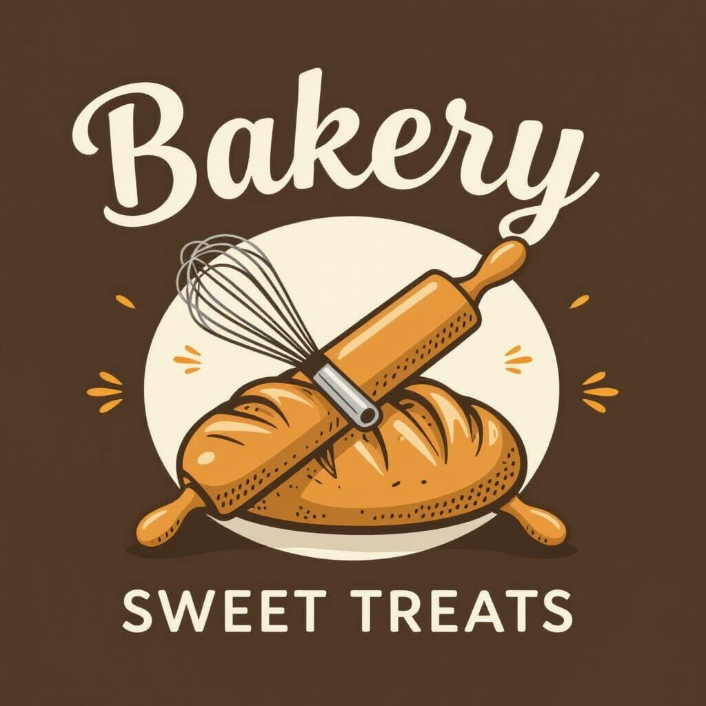Rustic Bakery Logo with Whisk, Rolling Pin, and Bread