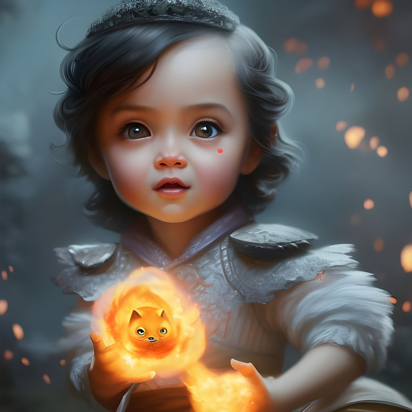 Filigree Toddler Holding Fireball: Digital Fantasy Art