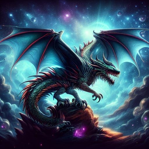 Tiny Cat Beside Emerald Dragon in Crystal Cave