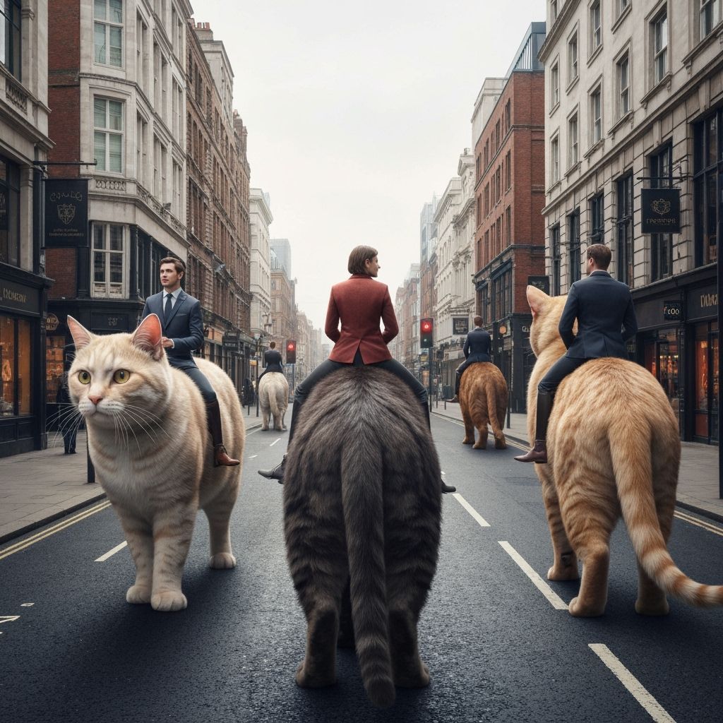 Cat Riders in Modern London Streetscape