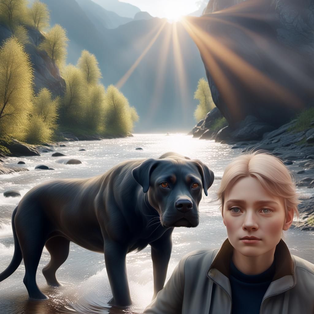 Mountain River Walk in Sunlight: Digital Matte Painting