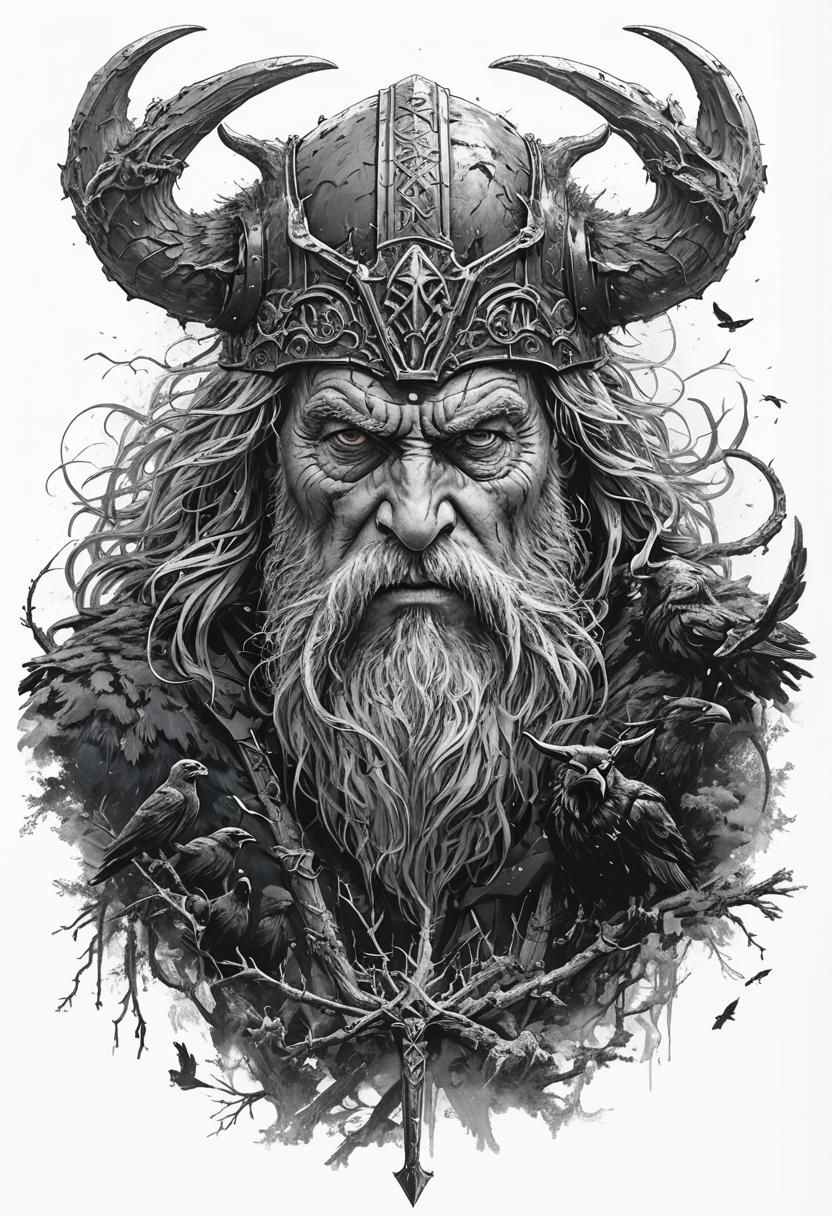 Odin on Throne in Mystical Forest