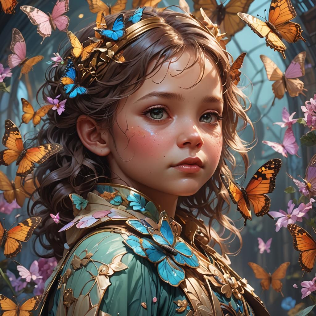 Butterfly Baby Portrait in Hyperdetailed Style