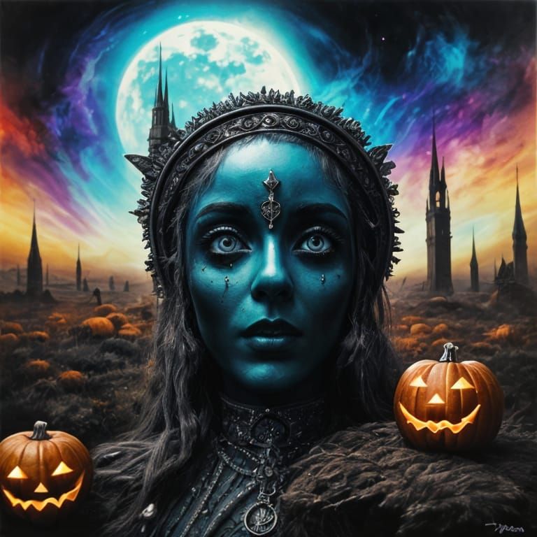 Surreal Jack-O-Lantern in Dark Fantasy Style
