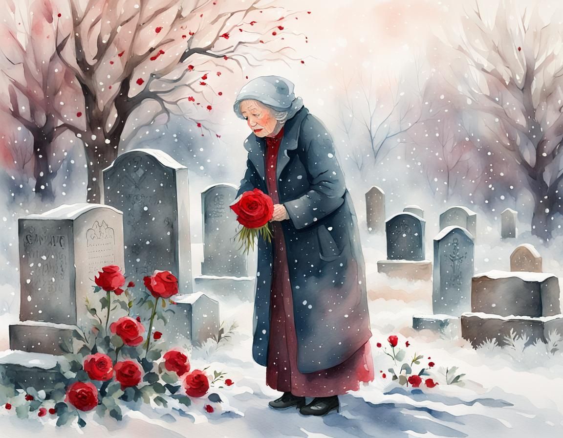 Sorrowful Winter Moment, Watercolor Impressionism
