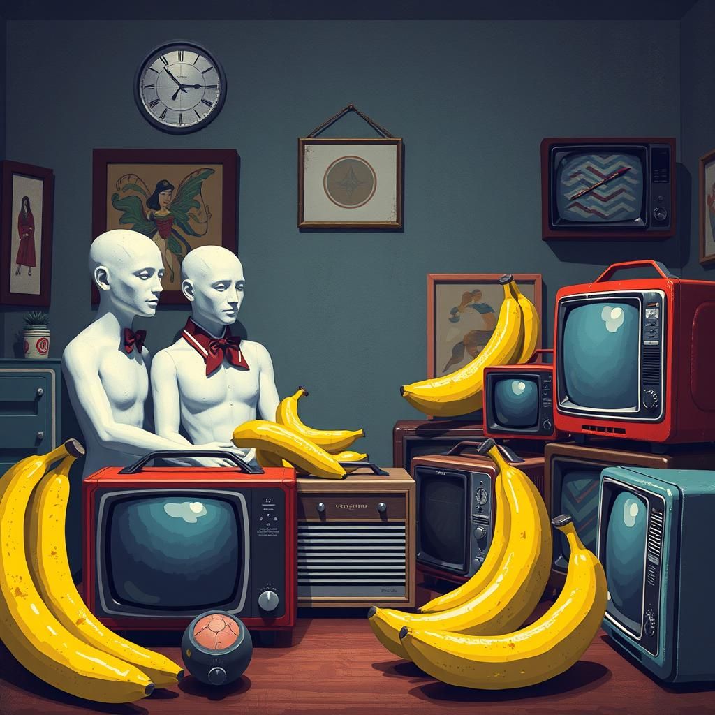 Pixel Art Scene Blending Kandinsky and Trompe-l'œil