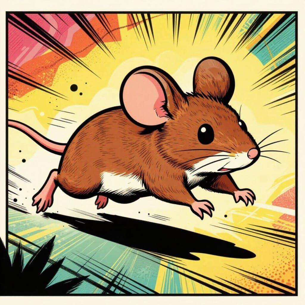 Dynamic Retro Mouse with Bold Comic Outlines