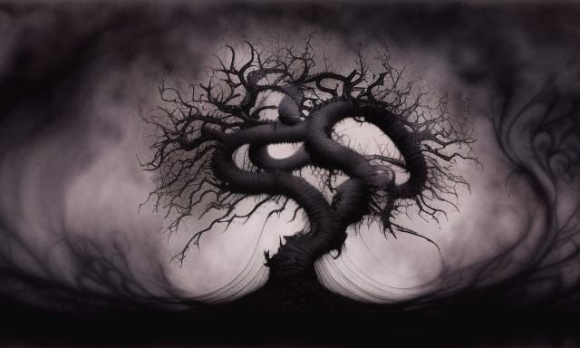 Blackened Tree of Evil in Gouache Style