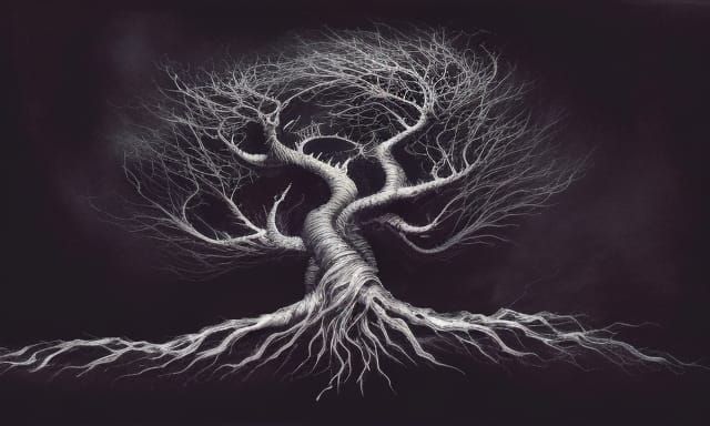 Blackened Tree of Evil in Flowing Ink