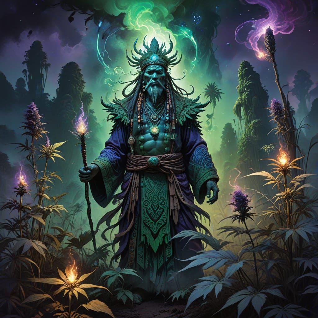 Mystic Shaman in Cannabis Field, Digital Concept Art