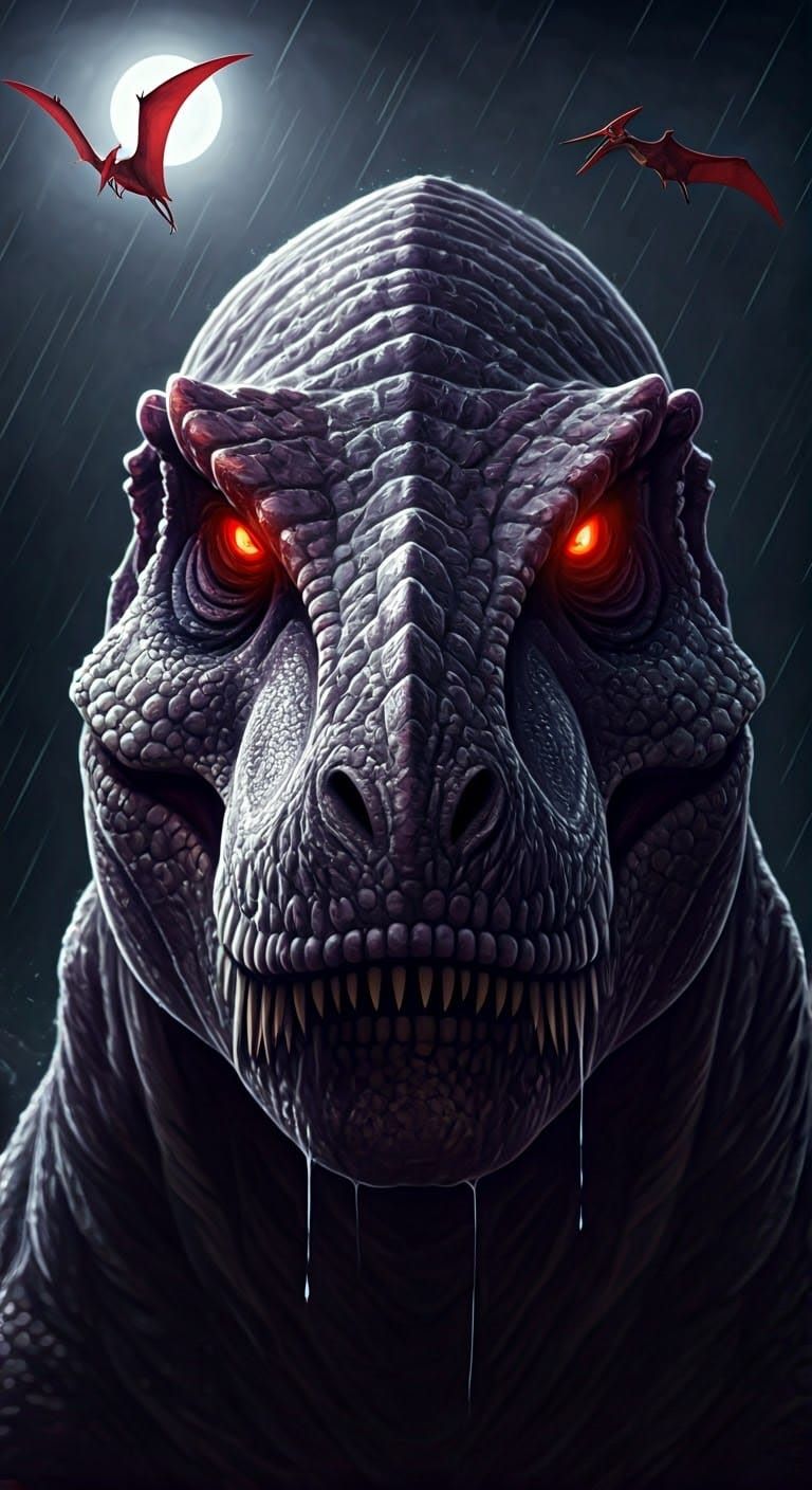 Regal Purple Tyrannosaurus Rex in Sinister, Moonlit Gaze