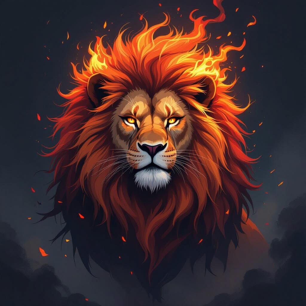 Majestic Fire Lion with Blazing Mane
