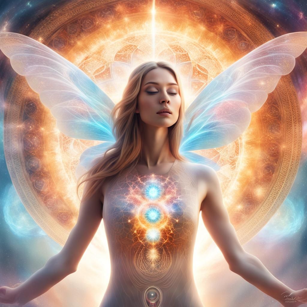 Radiant Angel with Butterfly Wings in Nebula