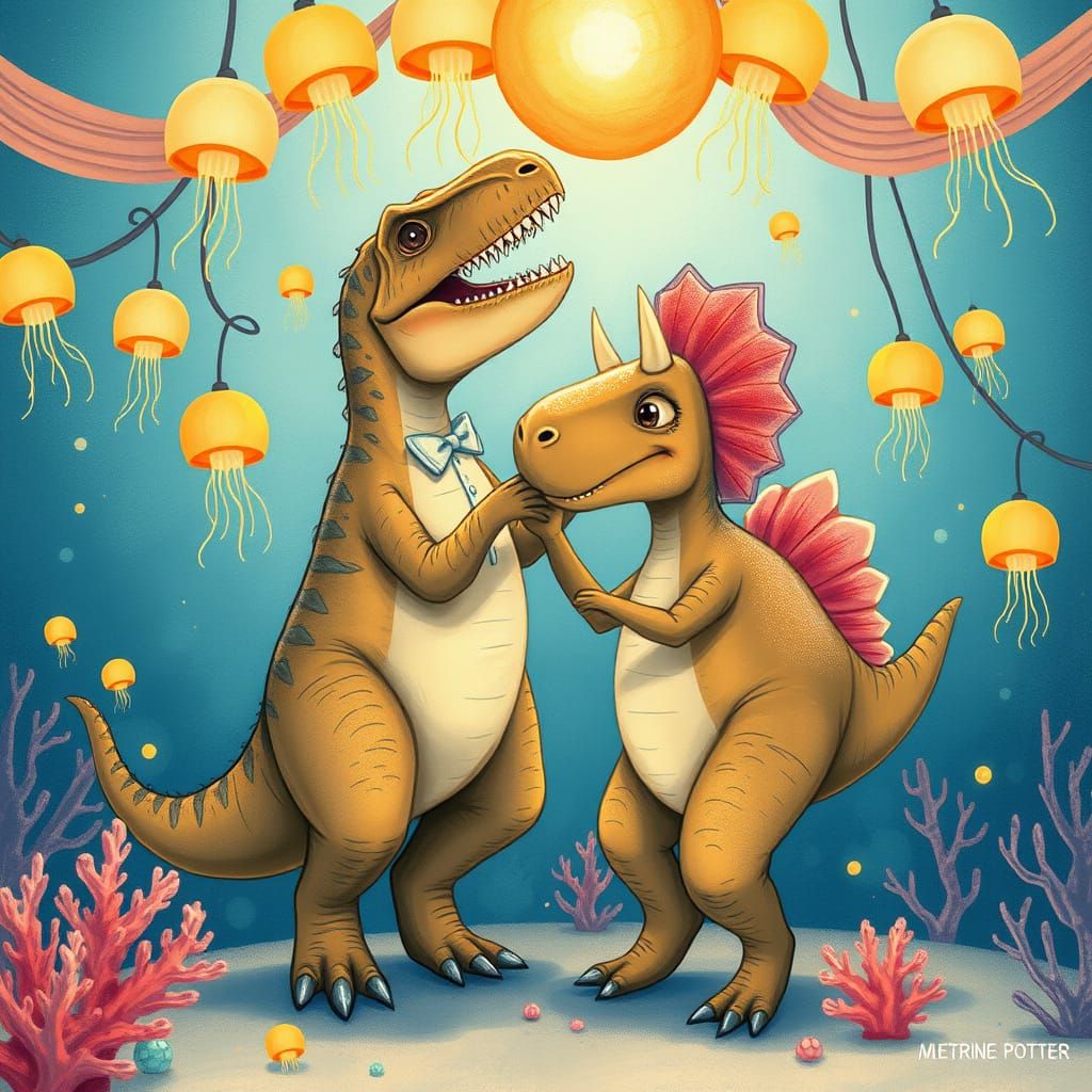 Dinosaur Couple's Underwater Prom: Children's Book Illustrat...