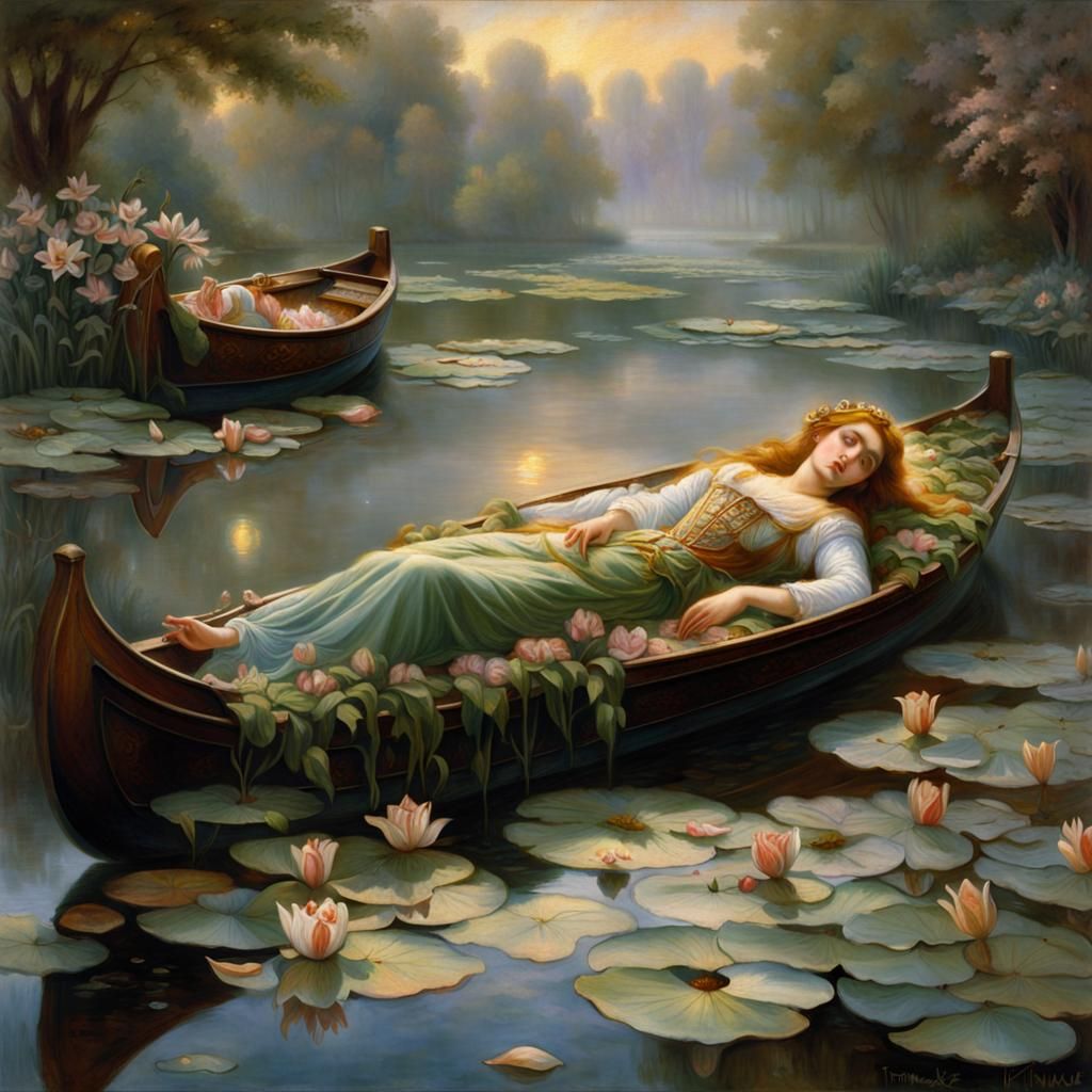 Lady of Shallot in Pre-Raphaelite Style