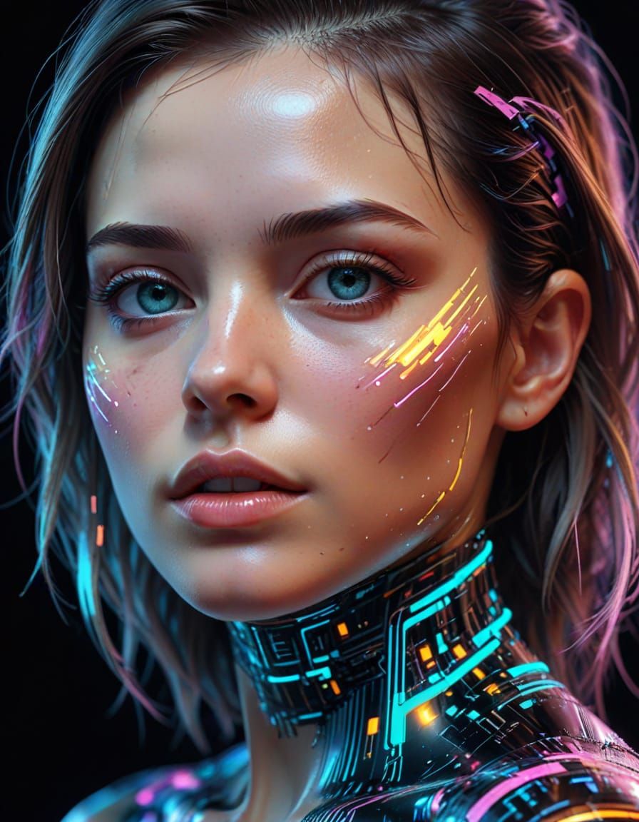 Futuristic Woman's Portrait in Glitch Art Style