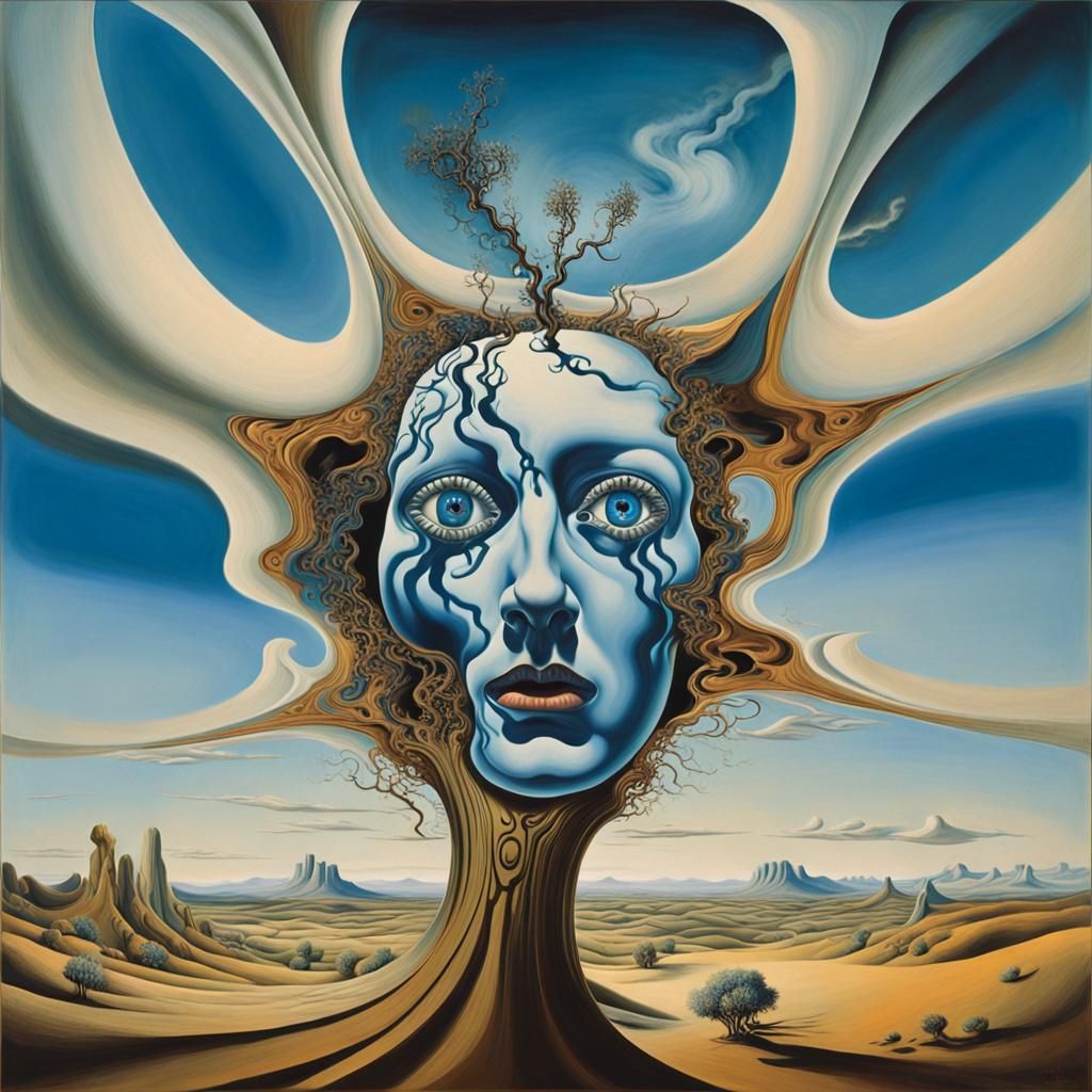 Surreal Landscape with Elastic Flora and Vortex Eye