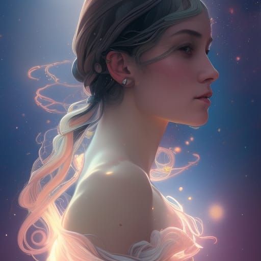 Girl in Space with Libra Zodiac Signs