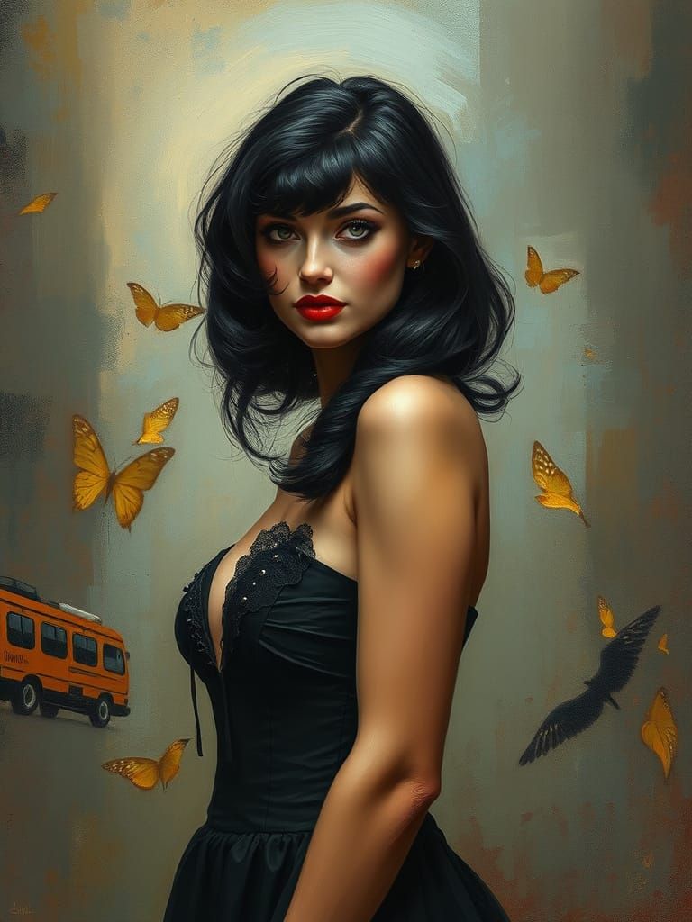 Elegant Pin-Up in Art Nouveau Style