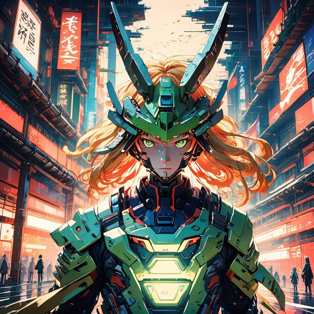 Anime Woman in Futuristic Battle Suit with Intricate Mech De...