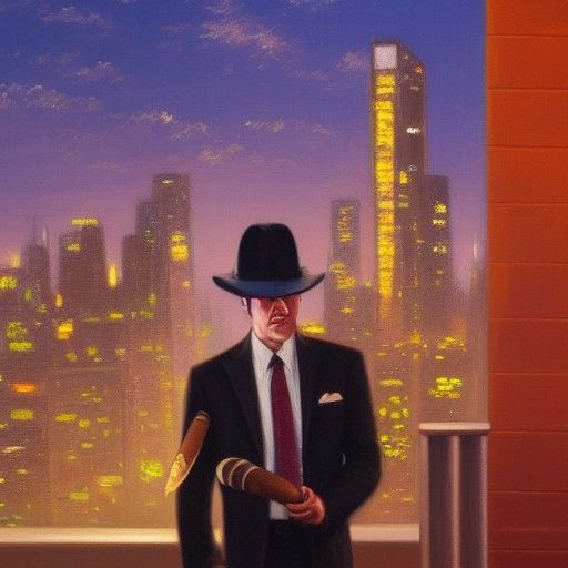 Man in Suit Smoking Cigar at Night