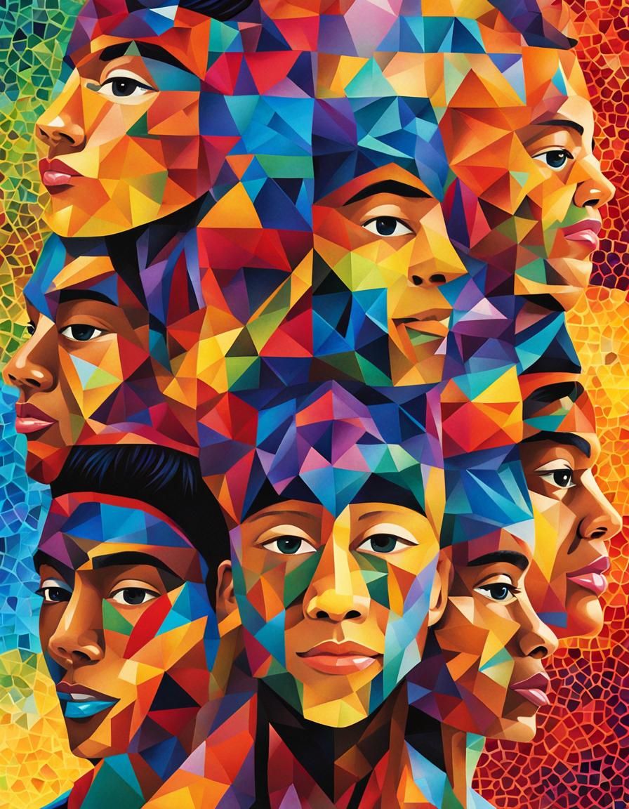 Colorful Student Mosaic in Abstract Digital Style