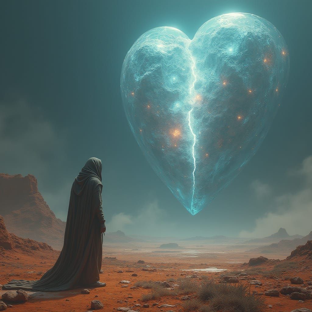 Pulsating Crystal Heart of Ancient AI on Desolate Planet